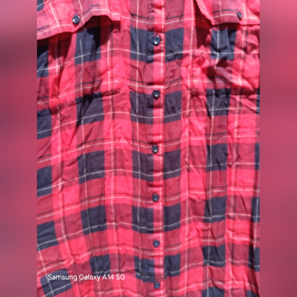 Lane Bryant Red/Black Plaid Long Sleeve Button Up Dress Sz 18 - Picture 3 of 7